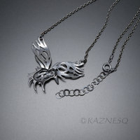 C) KAZNESQ: Openwork raven oxidized silver necklace, Goth pendant, Vikings