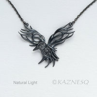 C) KAZNESQ: Openwork raven oxidized silver necklace, Goth pendant, Vikings