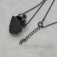 (C) KAZNESQ: Autumn red leaf and ginkgo necklace, desert druzy pendant