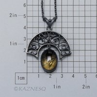 (C) KAZNESQ: Tourmaline quartz Art Nouveau style arch pendant necklace