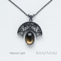 (C) KAZNESQ: Tourmaline quartz Art Nouveau style arch pendant necklace
