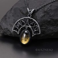 (C) KAZNESQ: Tourmaline quartz Art Nouveau style arch pendant necklace