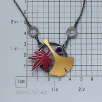 (C) KAZNESQ: Ginkgo and red maple leaf necklace, autumn jewelry gift for her