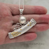 (C) KAZNESQ apanese samurai sword mabe pearl Keum Boo silver necklace