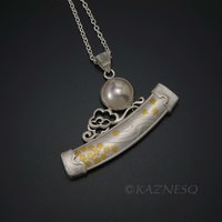 (C) KAZNESQ apanese samurai sword mabe pearl Keum Boo silver necklace