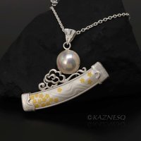 (C) KAZNESQ apanese samurai sword mabe pearl Keum Boo silver necklace