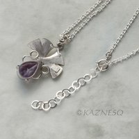 (C) KAZNESQ: Ginkgo leaf silver necklace with amethyst and Gold Keum Boo