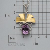 (C) KAZNESQ: Ginkgo leaf silver necklace with amethyst and Gold Keum Boo