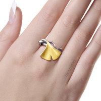 (C) KAZNESQ: Ginkgo leaf Keum Boo silver ring