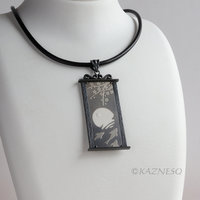 (C) KAZNESQ: apanese art Keum Boo silver pendant necklace of Koi pond, the moon,