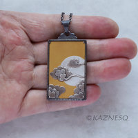 (C) KAZNESQ: Asian clouds and the sun motif gold and silver Keum Boo necklace