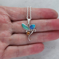 (C) KAZNESQ: Opal and orange sapphire Art Nouveau style silver necklace