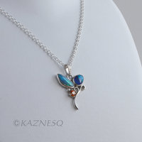 (C) KAZNESQ: Opal and orange sapphire Art Nouveau style silver necklace