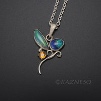 (C) KAZNESQ: Opal and orange sapphire Art Nouveau style silver necklace