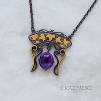 (C) KAZNESQ: Art Nouveau style ivy openwork Keum Boo amethyst necklace