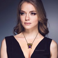 (C) KAZNESQ: Art Nouveau style ivy openwork Keum Boo amethyst necklace