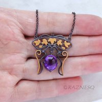 (C) KAZNESQ: Art Nouveau style ivy openwork Keum Boo amethyst necklace