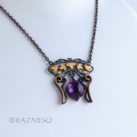 (C) KAZNESQ: Art Nouveau style ivy openwork Keum Boo amethyst necklace