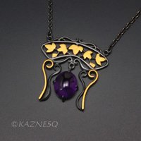 (C) KAZNESQ: Art Nouveau style ivy openwork Keum Boo amethyst necklace