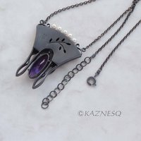 (C) KAZNESQ: Art Nouveau style gold Japanese bush clover silver necklace