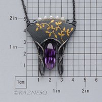 (C) KAZNESQ: Art Nouveau style gold Japanese bush clover silver necklace