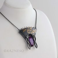 (C) KAZNESQ: Art Nouveau style gold Japanese bush clover silver necklace