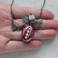 (C) KAZNESQ: Akebi of Japanese red heat patina and oxidized silver necklace