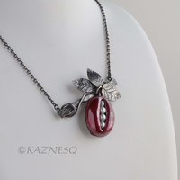 (C) KAZNESQ: Akebi of Japanese red heat patina and oxidized silver necklace