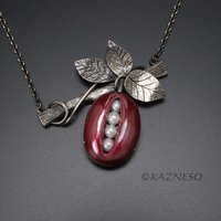 (C) KAZNESQ: Akebi of Japanese red heat patina and oxidized silver necklace