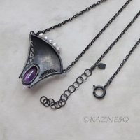 (C) KAZNESQ: Japanese bush clover Keum Boo pendant necklace with amethyst