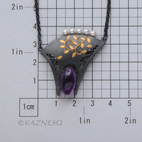 (C) KAZNESQ: Japanese bush clover Keum Boo pendant necklace with amethyst