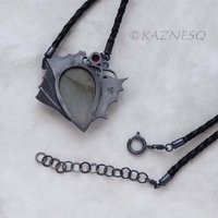 (C) KAZNESQ: Green labradorite dragon motif oxidized silver necklace