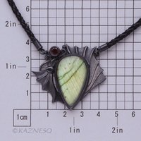 (C) KAZNESQ: Green labradorite dragon motif oxidized silver necklace