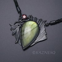 (C) KAZNESQ: Green labradorite dragon motif oxidized silver necklace