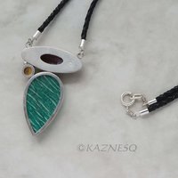 SALE: Russian Amazonite and Japanese patinaed red copper silver pendant necklace, color pendant