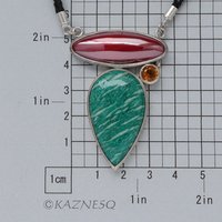 SALE: Russian Amazonite and Japanese patinaed red copper silver pendant necklace, color pendant