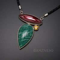 SALE: Russian Amazonite and Japanese patinaed red copper silver pendant necklace, color pendant