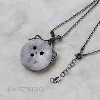 (C) KAZNESQ: Keum Boo oxidized copper round pendant of the moon and blossoms
