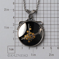 (C) KAZNESQ: Keum Boo oxidized copper round pendant of the moon and blossoms