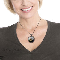 (C) KAZNESQ: Keum Boo oxidized copper round pendant of the moon and blossoms