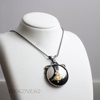 (C) KAZNESQ: Keum Boo oxidized copper round pendant of the moon and blossoms
