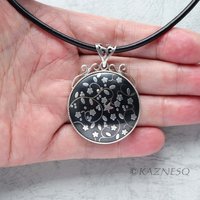 (C)KAZNESQ: Black copper and silver flower necklace