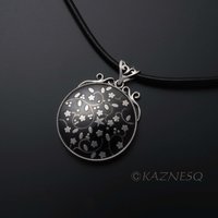 (C)KAZNESQ: Black copper and silver flower necklace