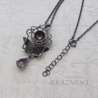 (C) KAZNESQ: Keum Boo and red copper Art Deco oxidized silver butterfly necklace