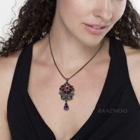 (C) KAZNESQ: Keum Boo and red copper Art Deco oxidized silver butterfly necklace