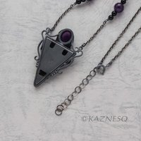 (C) KAZNESQ: Lotus Keum Boo triangle amethyst oxidized silver and copper pendant