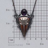 (C) KAZNESQ: Lotus Keum Boo triangle amethyst oxidized silver and copper pendant