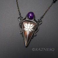 (C) KAZNESQ: Lotus Keum Boo triangle amethyst oxidized silver and copper pendant