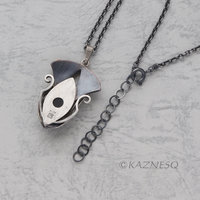 (C) KAZNESQ: Rutilated quartz lined with onyx, Art Nouveau style necklace