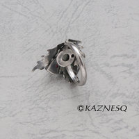 (C) KAZNESQ: Rose cut trillion quartz thistle motif oxidized silver ring